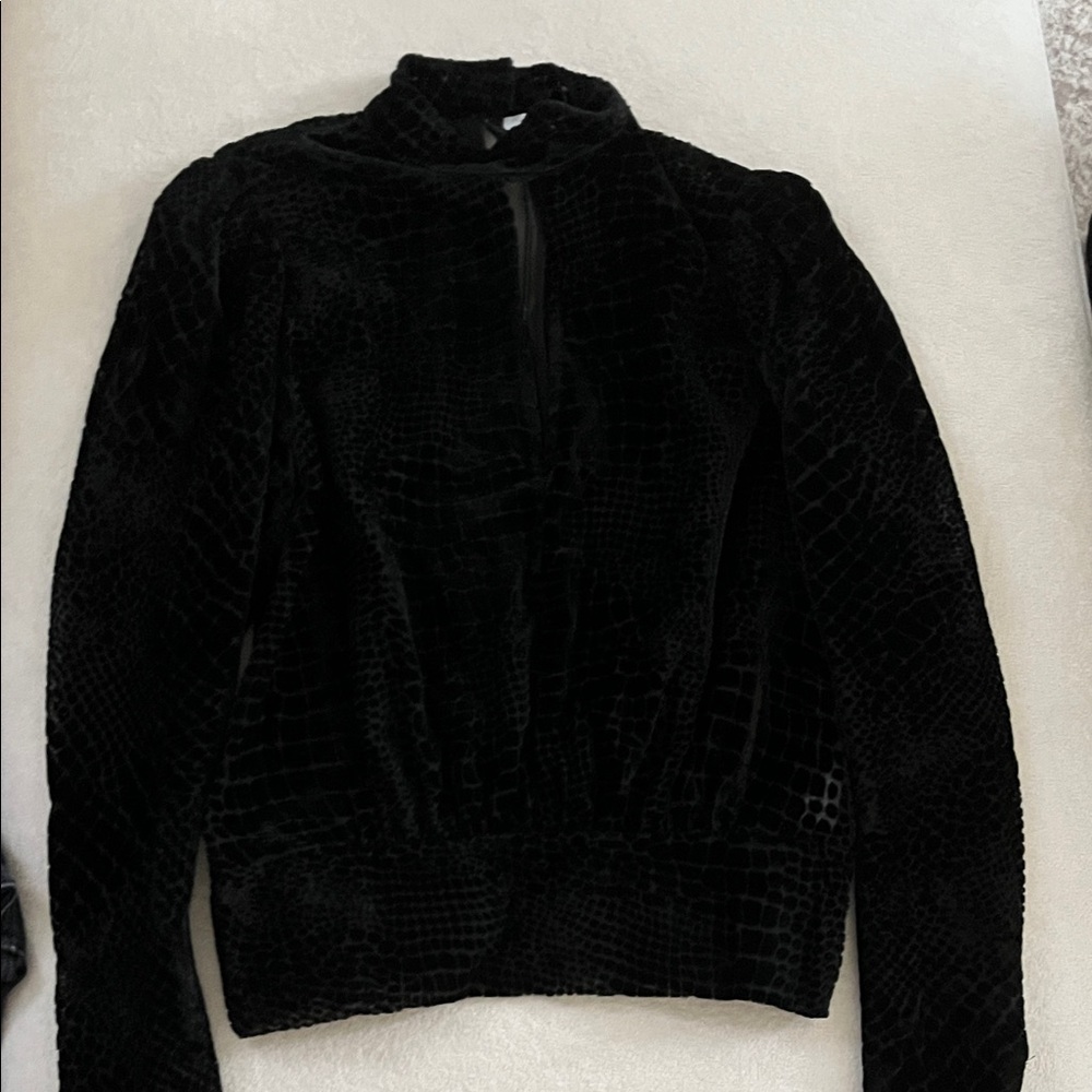 Frame Denim Black Crocodile-Texture Velvet Top